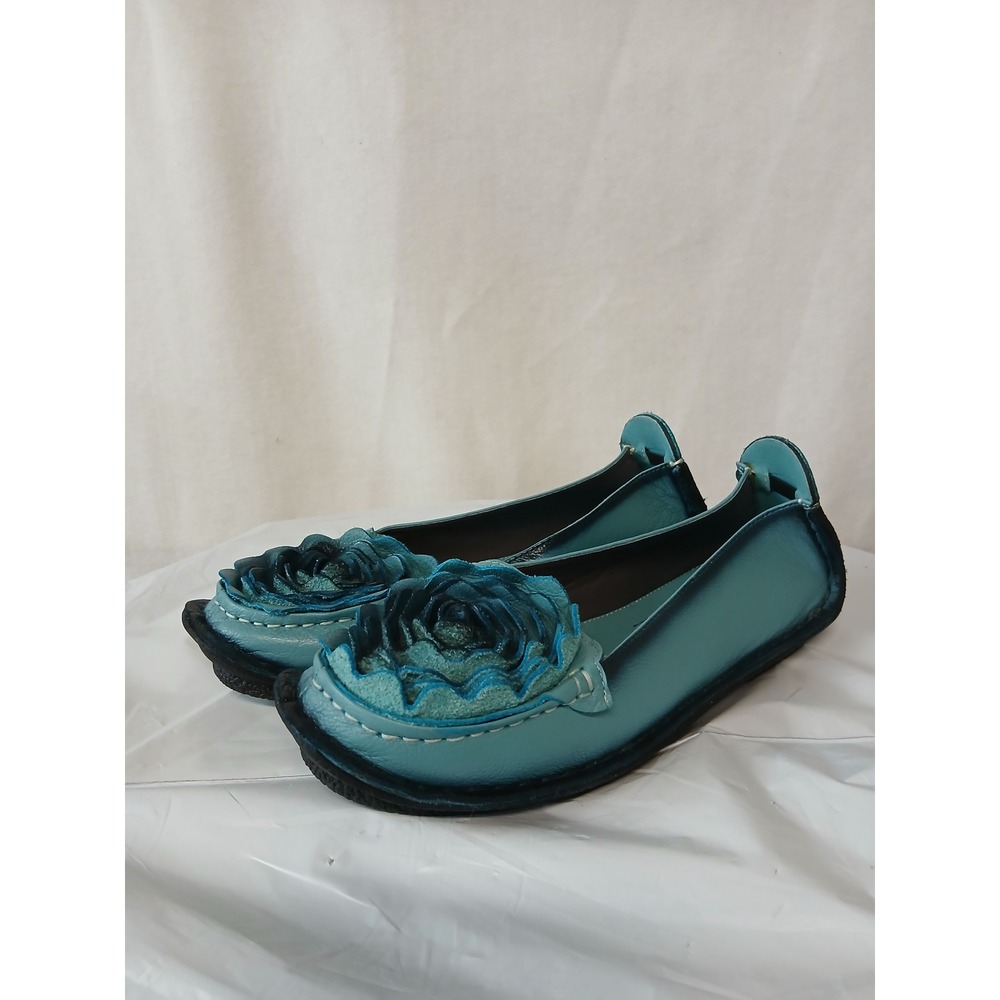 Spring Step L'Artiste Dezi Blue Leather Flower Loafers Flats 38 Us 7.5 Artisan
